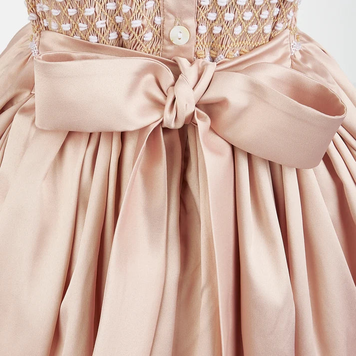 Girls Pink Hand Smocked Rosaura Occasion Dress