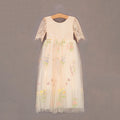 Champagne Embroidered Flutter Sleeve Flower Girl Dress