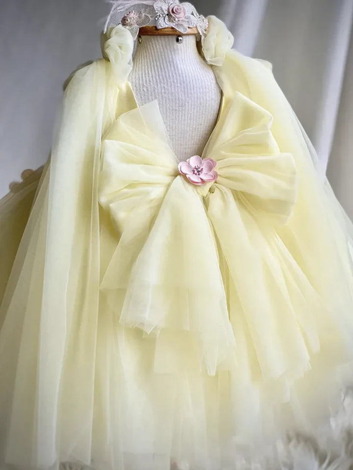 Girls Embroidered Flower Pearl Strap Princess Party Dress
