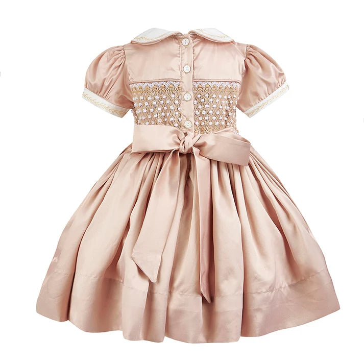 Girls Pink Hand Smocked Rosaura Occasion Dress