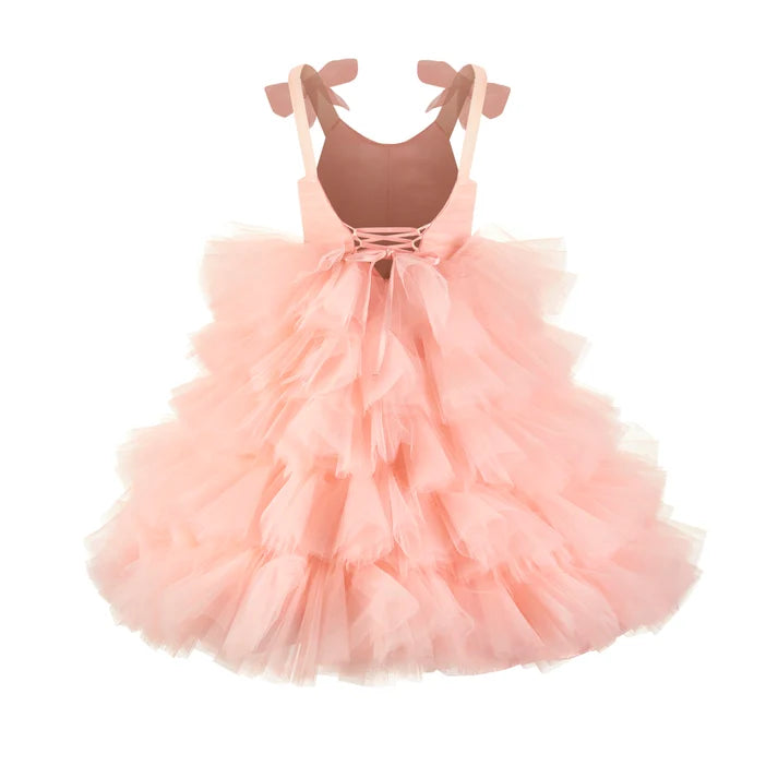 Girls Pink Layered Tulle Princess Party Dress