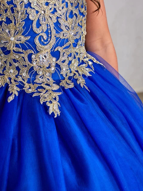 Girls Off-Shoulder Metallic Lace Tulle Ball Gown