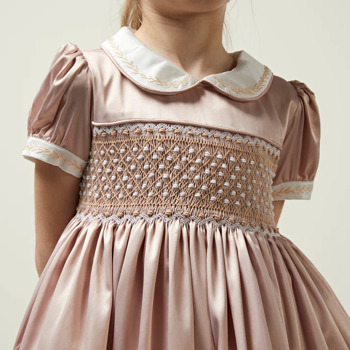Girls Pink Hand Smocked Rosaura Occasion Dress