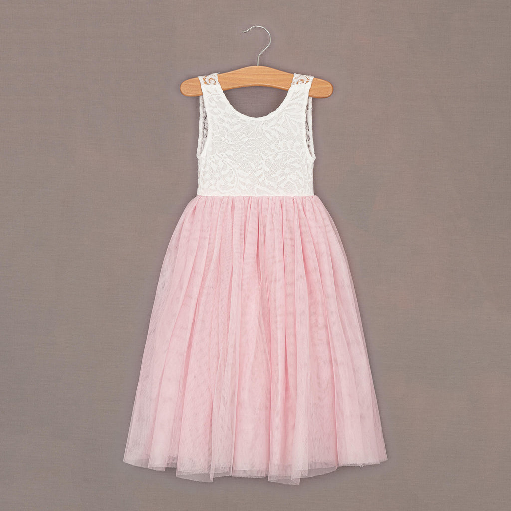Baby Pink Boho Lace Flower Girl Dress with Tulle Skirt