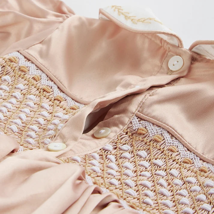 Girls Pink Hand Smocked Rosaura Occasion Dress