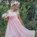 Baby Pink Boho Lace Flower Girl Dress with Tulle Skirt