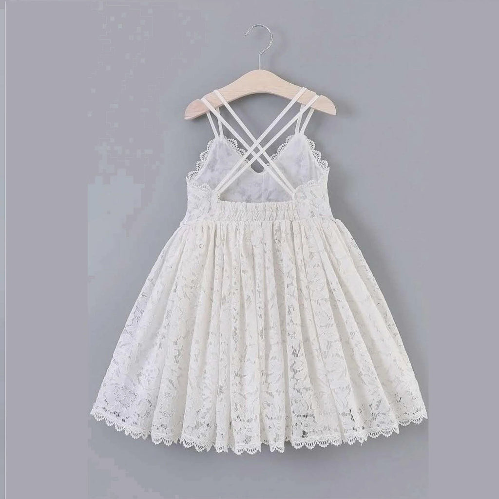 Off White Lace Cotton Flower Girl Dress