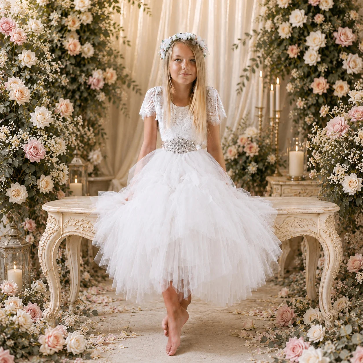 White Bohemian Lace Dress for Baby Girls
