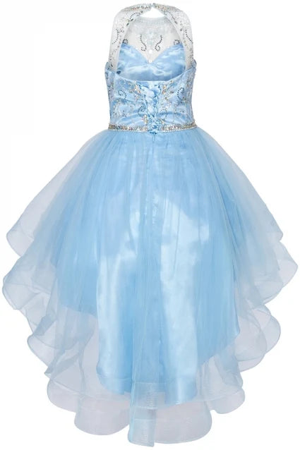 Girls Crystal Pearl Halter Tulle Party Gown