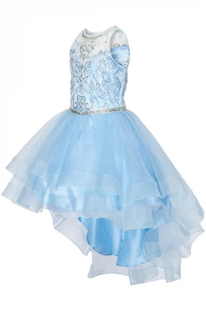 Girls Crystal Pearl Halter Tulle Party Gown