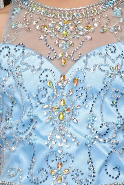 Girls Crystal Pearl Halter Tulle Party Gown