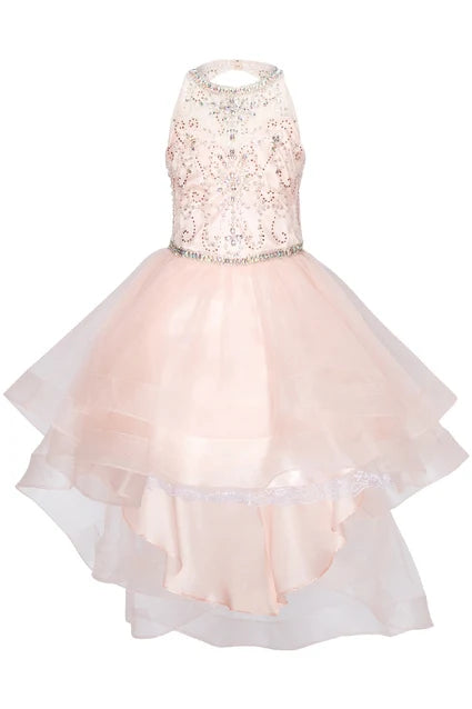 Girls Crystal Pearl Halter Tulle Party Gown