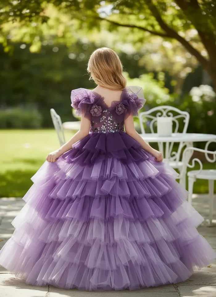 Girls Ruffle Tiered Tulle Princess Party Dress