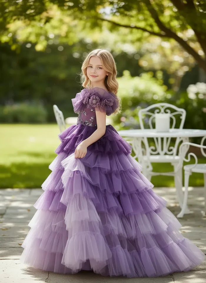 Girls Ruffle Tiered Tulle Princess Party Dress