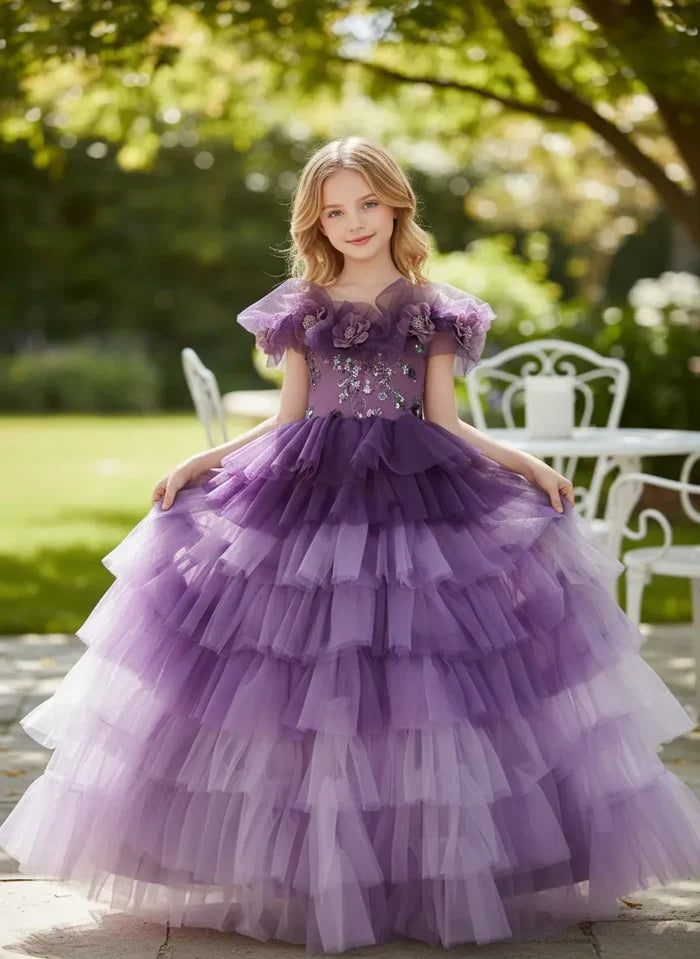 Girls Ruffle Tiered Tulle Princess Party Dress