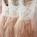 Apricot Champagne Lace Applique Flower Girl Tulle Dress  Description: