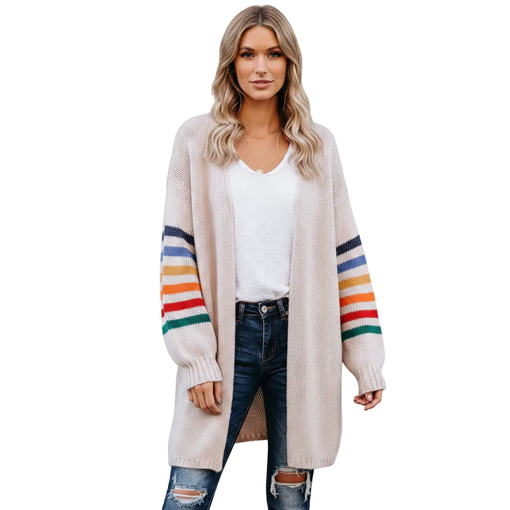 Women's open front lightweight knit cardigan sweater in Light Gray front view